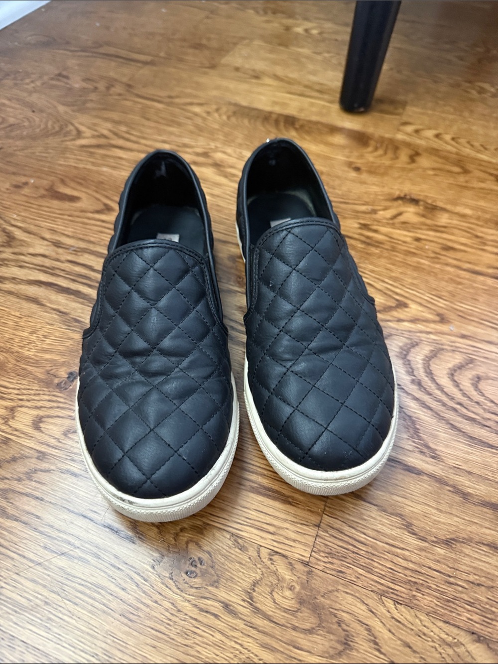 Steve Madden Quilted Black Slip-On Loafers with White Sole